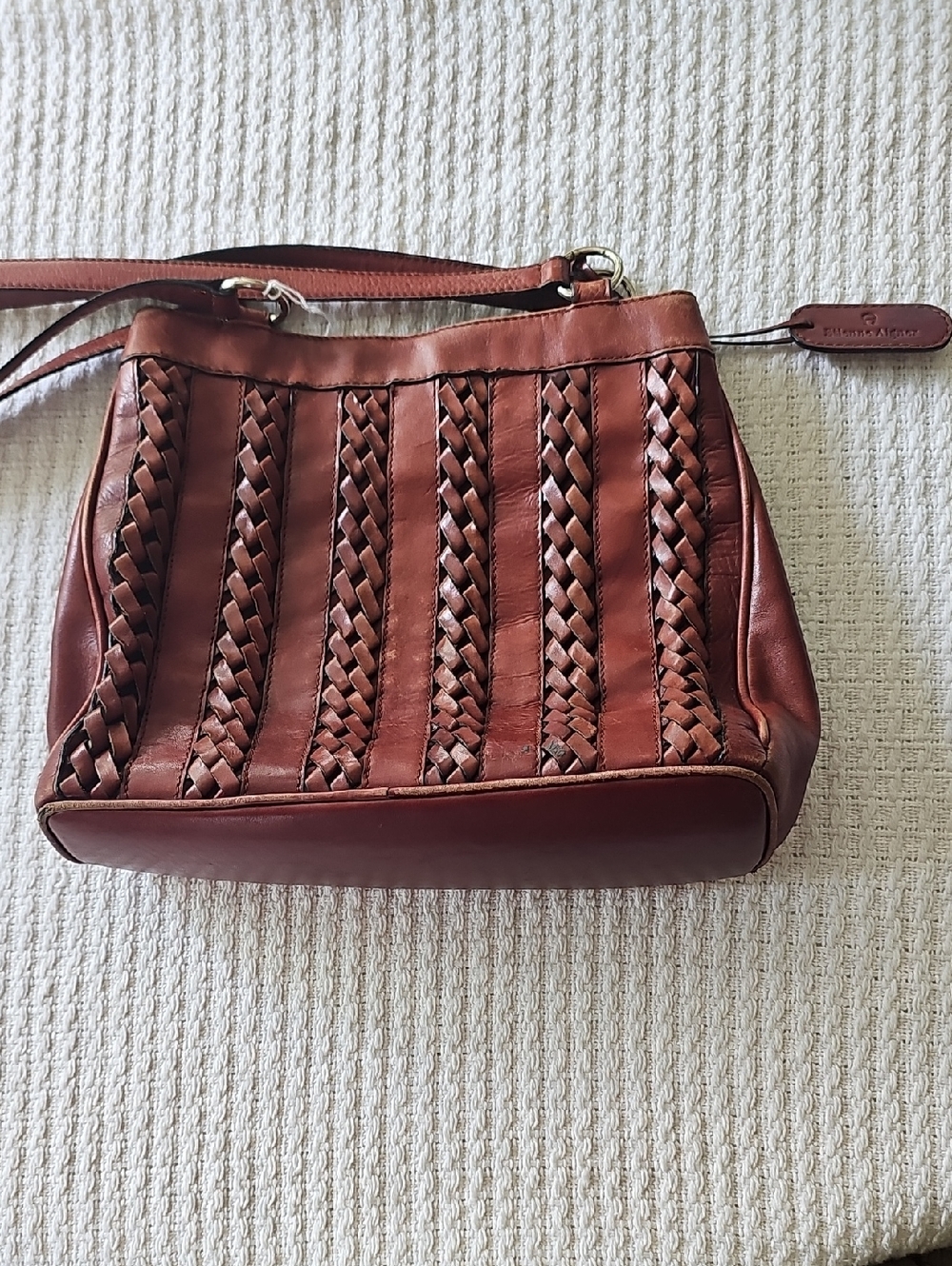 Woven Leather Crossbody Bag - Brown